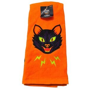 Hyde and Eek Boutique Halloween Cat Kitchen Towels‎ Orange Black Stripe 2 Pack